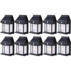 NEXTLY 10 броя соларни външни лампи с крушка, 3 режима, сензор за движение и светлина, топла светлина, водоустойчиви, черни - Nonbrand Слънчев фенер