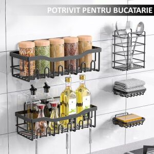 Suport de bucătărie NEXTLY cu borcane de condimente și ustensile - Raft pentru baie