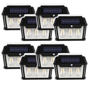 NEXTLY Комплект от 8 соларни външни лампи с 3 крушки, сензор за движение и светлина - Слънчев фенер