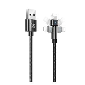 iPhone 14 Pro USAMS U60 töltőkábel USB - lightning, forgatható fej, FEKETE 110308590 - Adatkábel