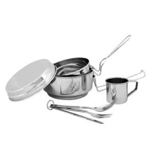 Set de ustensile de camping Escargots din oțel inoxidabil, 7 piese: oale, tigaie, capac, cană, tacâmuri - Bucătărie & Servirea mesei