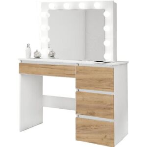 Wotan fésülködőasztal, fehér és tölgyfa, tükörrel és LED-del, Irina, 94x43x141 cm