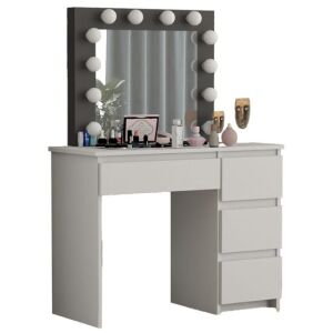 Öltözőasztal, fekete-fehér, tükörrel és LED-del, Irina, 94x43x141 cm