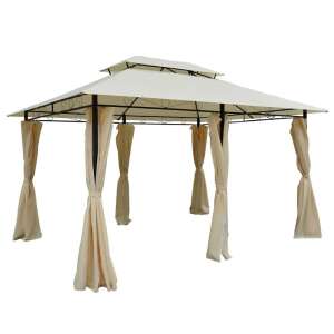 Pavilion de grădină cu cadru metalic crem, cu perdele, 4x3x2,65m - Mercaton
