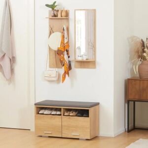 Set mobilier hol, pal, cu pantofar, cuier, oglinda, natur, 3 piese 138696746 - Seturi mobilier de hol