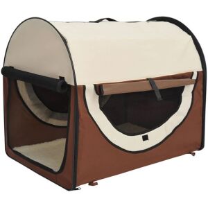 Geanta pentru transport caine/pisica, maro si bej, material Oxford, PVC, impermeabila, pliabila, marimea S-M, 70x51x59 cm 144990580 - Transportator, cutie de mașină pentru animale de companie
