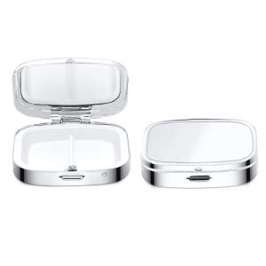 kwmobile piruladoboz nyitva és zárva - 2 rekesszel, ezüst, acél, 53475.01 - Gyógyszeradagoló