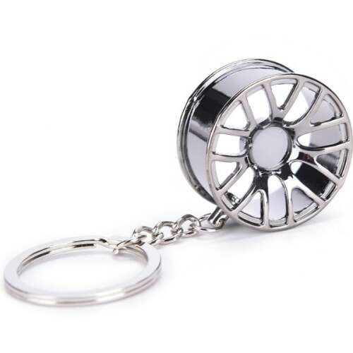 Kulcstartó korróziógátló fémből, autófelni/kerék modell, ezüst