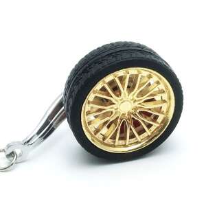 Korrózióálló fém kulcstartó, autó tuning kerék modell felnivel és féktárcsával, 10 x 3,5 x 2 cm, Arany