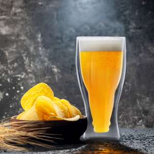 Pahar de bere cu pereți dubli cu bere și gustări, capacitate 350 ml - Pahare