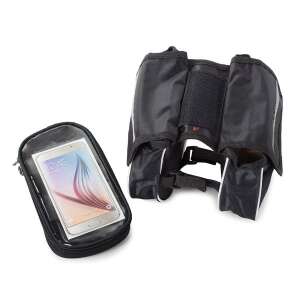 Geantă pentru cadru bicicletă Mercaton® cu 3 compartimente, 2 buzunare mici, husă impermeabilă pentru telefon, montare cu Velcro, neagră - Portbagaje bicicleta