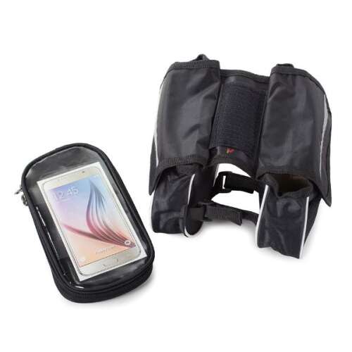 Mercaton® szállítótáska 3 rekesszel és 2 kis zsebbel, Vízálló, Kerékpárvázra rögzíthető, Tépőzáras, Fekete