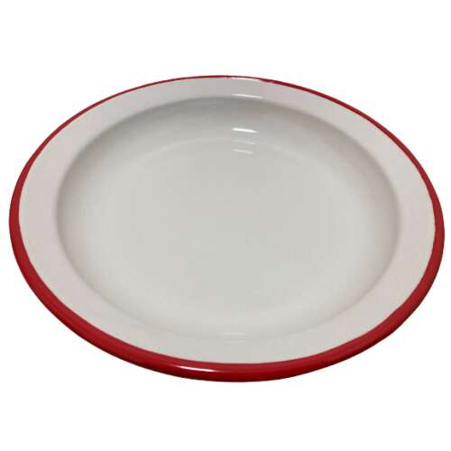 Servírovacia miska Ibili Bordeaux z emailovanej ocele, biela s červeným okrajom, 32x4 cm