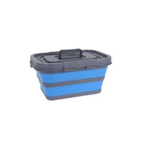 Koopman faltbarer Aufbewahrungskorb mit Deckel, blau und grau, 40x30x20 cm - Koopman