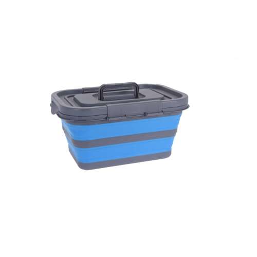 Koopman faltbarer Aufbewahrungskorb mit Deckel, blau und grau, 40x30x20 cm