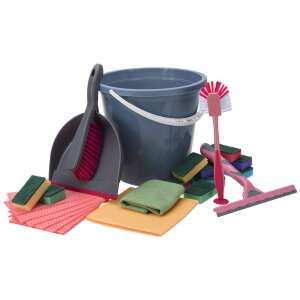 Set de curățare Koopman 25 piese, multicolor, include găleată, lopată, perie, bureți, cârpe din microfibră și racletă pentru geamuri - Nonbrand Felmosó