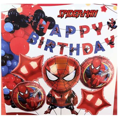 Spider-Man Happy Birthday Ballonbogen-Set - KidMania®, 45 Teile. Enthält Folien- und Latexballons in Rot, Blau und Schwarz. Perfekt für Kindergeburtstage.