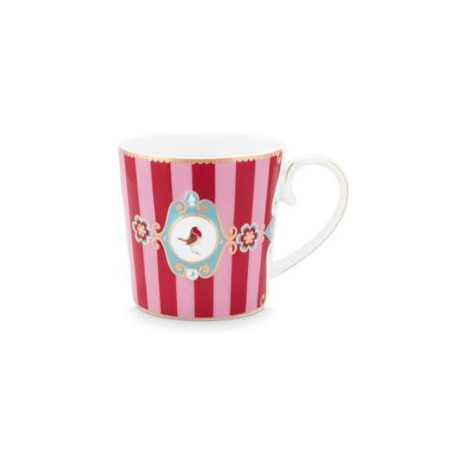 Porcelán bögre, Pip Studio, Stripes Red and Pink, 150ml, Love Birds kollekció 110385340