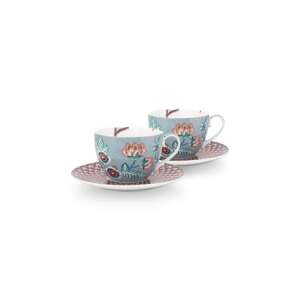 Set 2 căni cu farfurioare, din porțelan, Pip Studio, 280ml, colecția Flower Festival, Light Blue 110385371 - Cești de ceai