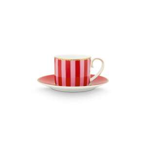 Hrnček na espresso s podšálkou, Pip Studio, 125 ml, Stripes Red and Pink, kolekcia Love Birds 110385379