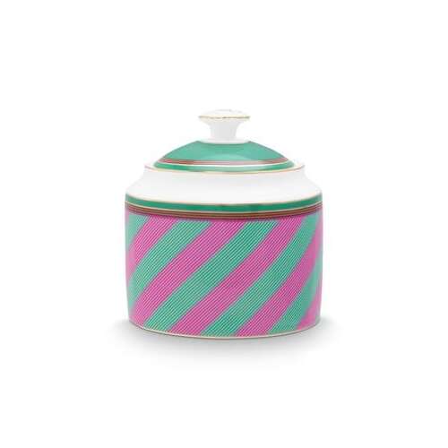 Porcelán tégely, Pip Studio, Stripes Pink-Green, 550 ml, Pip Chique kollekció