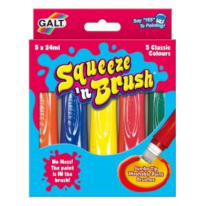 Galt Squeeze'n Brush 5 pachete de pensule de vopsea lavabile, 5 culori clasice, vârf jumbo, fără mizerie - Pixuri