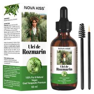 NOVA KISS® Ulei de Rozmarin 100% Pur și Natural Vegan Grad Terapeutic Premium 60 ml, Ulei de Rozmarin pentru creșterea părului, îngrijirea scalpului, îngrijirea pielii, genelor și sprâncenelor - Ulei esențial