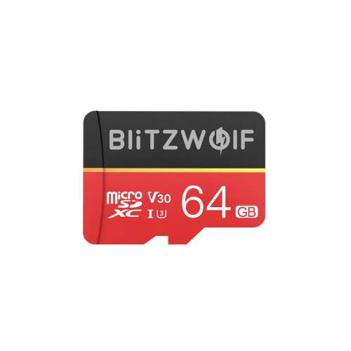 BlitzWolf® BW-TF1 64GB Micro SDXC memóriakártya, Class 10, UHS-I, V30, piros