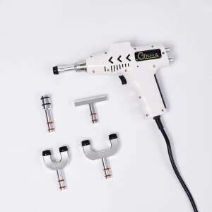 Elektromos csontkovács gép tartásjavításhoz, 750N, Masszírozópisztoly nyakra, hátra, gerincre, kézre és lábra, 5 tartozék, csendes motor, tárolótáska, fehér