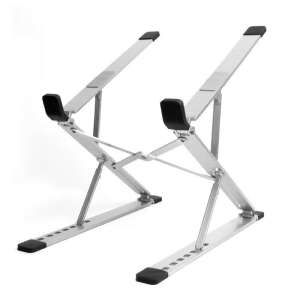 Összecsukható laptopállvány, állítható magasságú, akár 15,6 hüvelykes, csúszásgátló lábak, hordozható, alumínium, ezüst