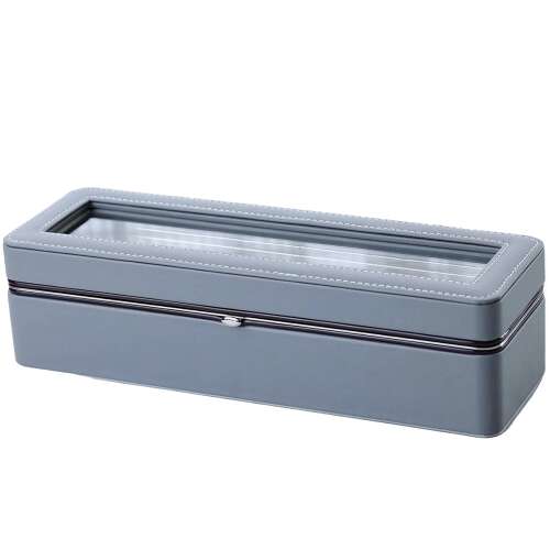 Elegáns Pufo Gentleman doboz tároláshoz és rendszerezéshez, 6 karórának való rekesszel, szürke 110389887