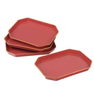 Set 4 tavi dreptunghiulare Pufo Gentle pentru servire aperitive, dulciuri, bomboane, 20 x 15 cm, rosu 110390232 - Servirea