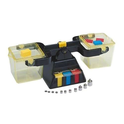 Miniland mérleg szilárd és folyékony anyagokhoz, oktatójáték gyerekeknek, súlyokkal és tartályokkal