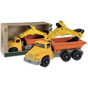 Žltý hračkársky sklápací nákladný automobil s žeriavom, pre deti - Autá a vozidlá