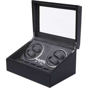 Cutie intors ceasuri iUni, 4 Programe, Watch Winder 4 + 6 spatii depozitare, Piele ecologica, Black
