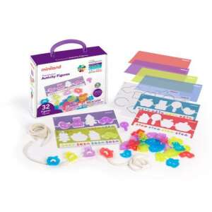 Miniland Átlátszó Tevékenységi Figurák, egy fűzős és soroló játék óvodásoknak 32 színes átlátszó formával és tevékenységi kártyákkal - Miniland