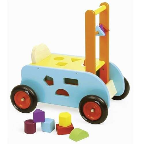 Viga 3-in-1 Holz-Gehwagen mit Formensortierer, Schiebespielzeug und Spielblöcken