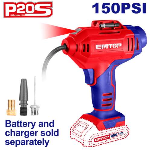 EMTOP ELAC2018 Akkumulátoros légkompresszor, 10 Bar, 150 PSI, Piros és Kék, Tartozékokkal