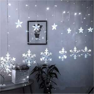 3x1m Összeköthető Hideg Fehér LED Fényfüzér Csillagokkal és Hópelyhekkel - Nonbrand Fényfüzér