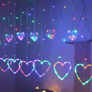 Színes LED szív függőlámpa, 3x1m, összekapcsolható - Nonbrand Fényfüzér