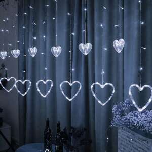 Szív alakú LED függöny fényfüzér, 3x1m, összeköthető, hideg fehér - Nonbrand Fényfüzér