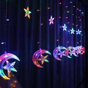 Színes LED hold és csillag függönyfény, 3x1m, összeköthető - Nonbrand Fényfüzér