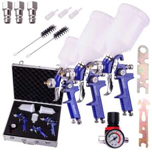Set de pistoale de pulverizare Sicopro AL827-2000P HVLP cu 3 pistoale în valiză din aluminiu - Instrument