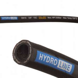 Detail konca hydraulickej hadice HYDROLINE 3/8" DN10, ukazujúci oceľové vystuženie a vnútorný priemer - Zavlažovanie
