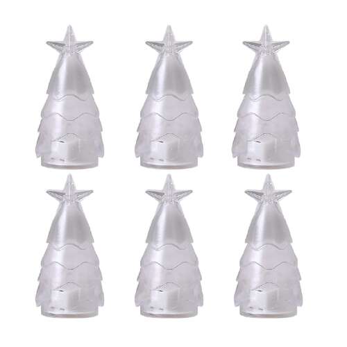 Set de 6 lumânări decorative LED în formă de brad de Crăciun, 9cm, lumină albă/albă - alb cald