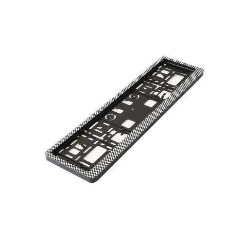 Carbon rendszámtábla keret autóhoz, fekete fehér kockás mintával