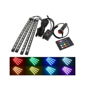 Kit iluminare ambientală RGB cu 4 LED-uri pentru mașină, cu telecomandă - LAL-12: 12V, 12 LED-uri, 22cm. Iluminare LED multicolor pentru decorarea interiorului mașinii. - Lumini auto