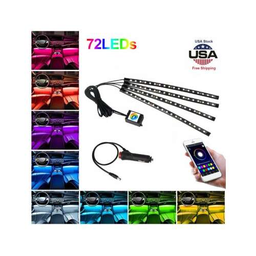 4 db RGB LED szalagfény készlet Bluetooth telefonos vezérléssel, 12V, 18 LED, 32cm - LAL-18. Autós töltő és telepítési útmutató.