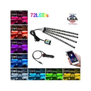 Kit 4 benzi LED RGB cu control prin aplicație Bluetooth, 12V, 18 LED-uri, 32cm - LAL-18. Include încărcător auto și instrucțiuni de instalare. - Lumini auto