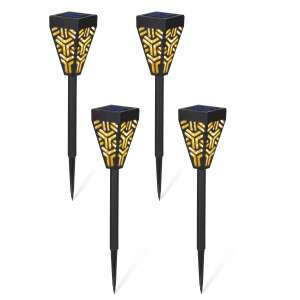 Zestaw 4 dekoracyjnych lamp ogrodowych zasilanych energią słoneczną, 2 w 1, do zawieszenia lub wkopania, czarny, ciepłe białe światło - Latarnia słoneczna